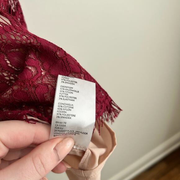 Anthropologie Maeve Elsa Lace Peplum Mini Sheath Dress Burgundy S - Picture 8 of 9